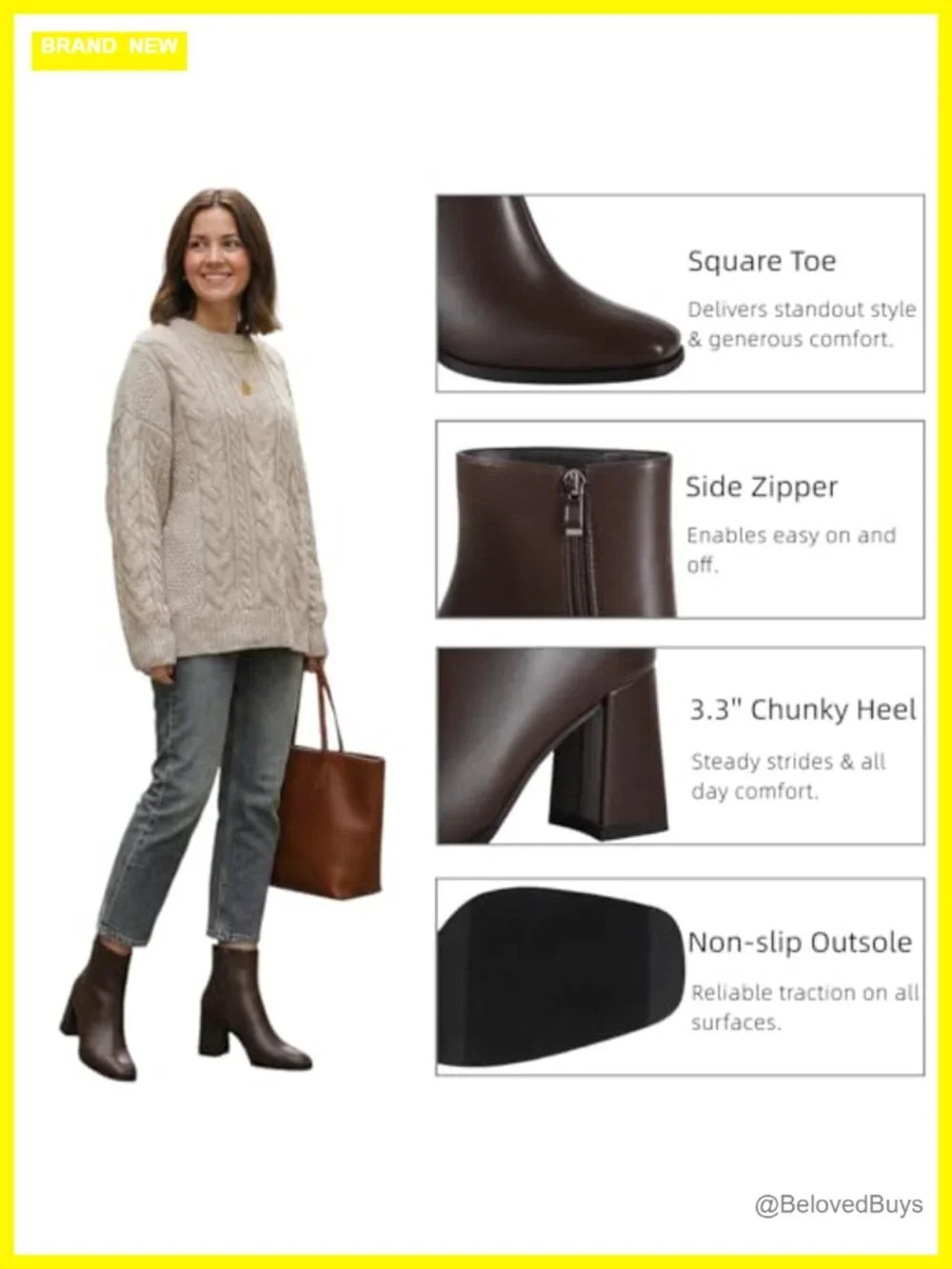 Square Toe Ankle Boots Chunky Block Heel Mid Heel Dressy Booties